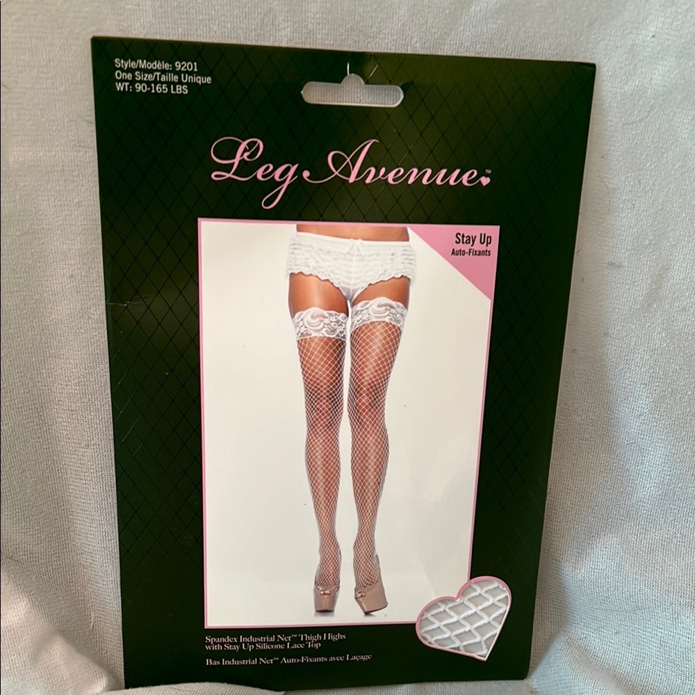 Leg Avenue White Lace Fishnet Stockings-style 9201 Thigh High Lace Top